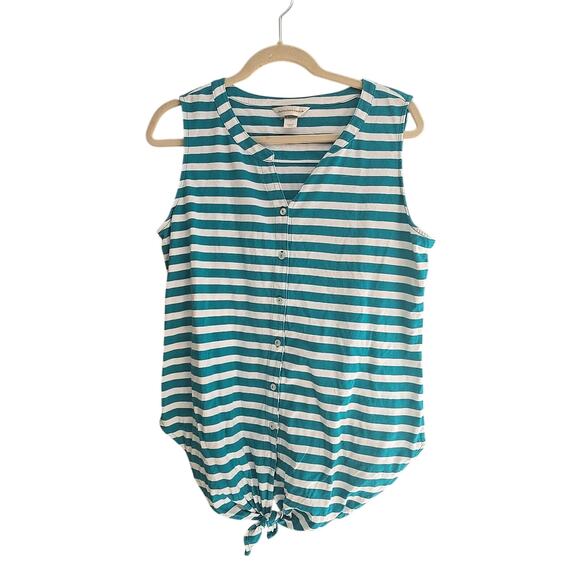 Christopher & Banks Green Striped Button Front Sleeveless Top Womans Size Large - Picture 1 of 4